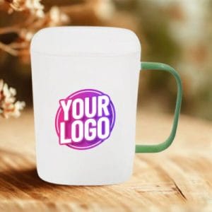 Frosted Square Mug with Green Handle