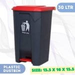 30L Grey/Red Plastic Pedal Dustbin