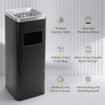 Black Square Stainless Steel Dustbin with Ashtray