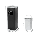 Black Square Stainless Steel Dustbin with Ashtray